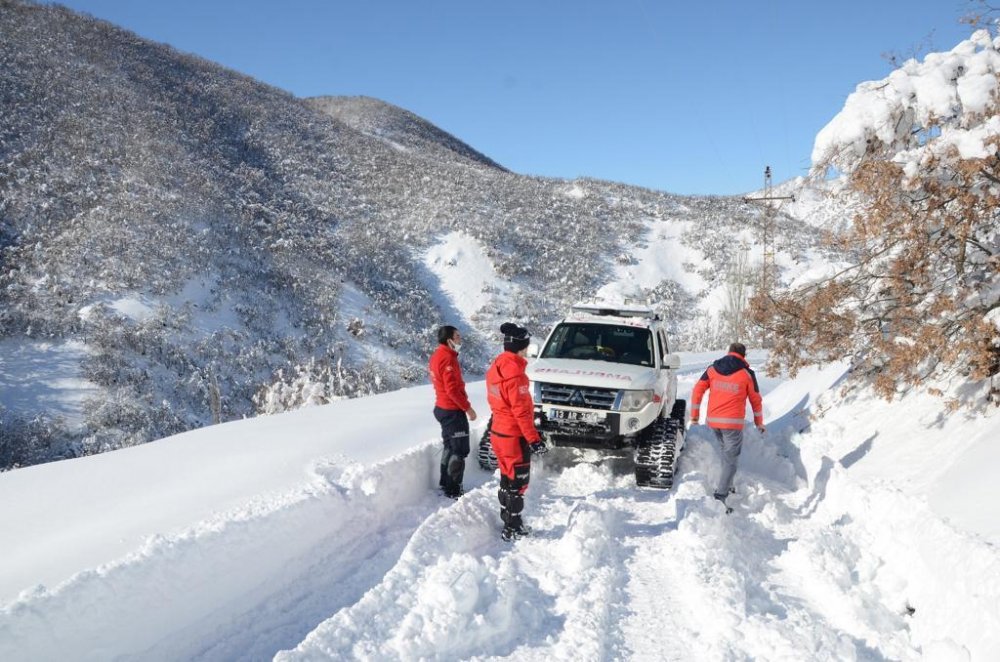 Bitlis'te hasta kadın kızakla 20 kilometre taşındı, hamile kadın içinse  ekipler seferber oldu