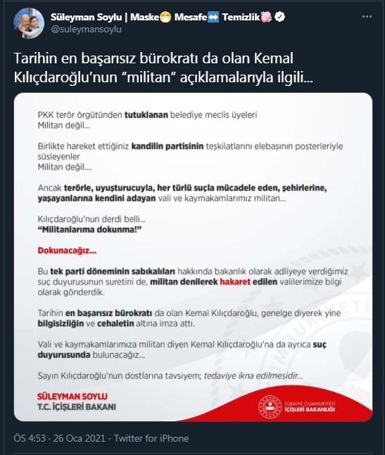 Bakan Soylu: Kılıçdaroğlu'na suç duyurusunda bulunacağız