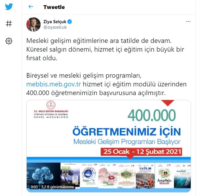 Bakan Selçuk: Mesleki gelişim programları 400 bin öğretmenimizin başvurusuna açıldı