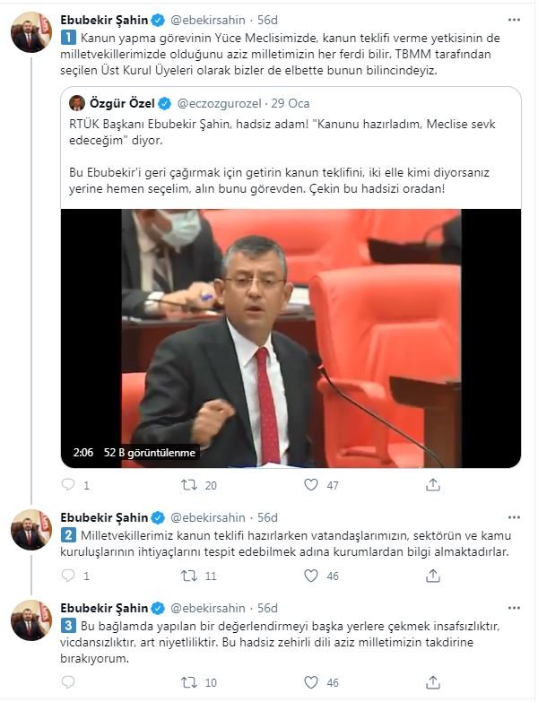 RTÜK Başkanı Şahin'den, CHP'li Özel'e cevap