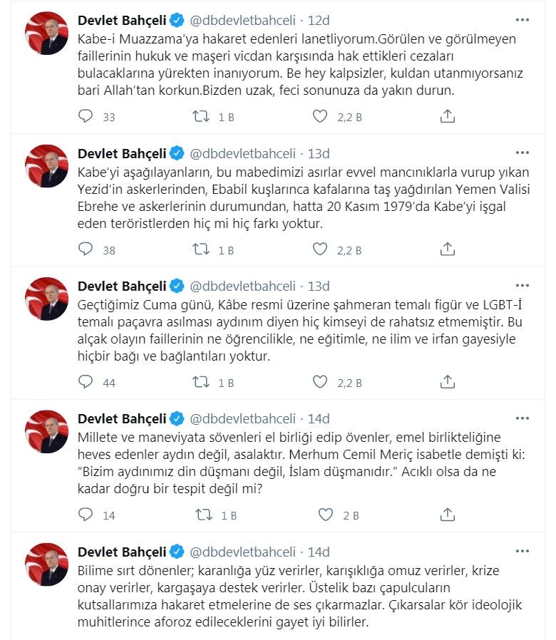 Bahçeli: Kabe'yi aşağılayanların teröristlerden farkı yok