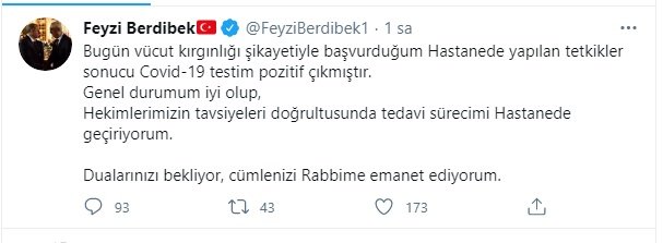 AK Parti Bingöl Milletvekili Berdibek, koronavirüse yakalandı