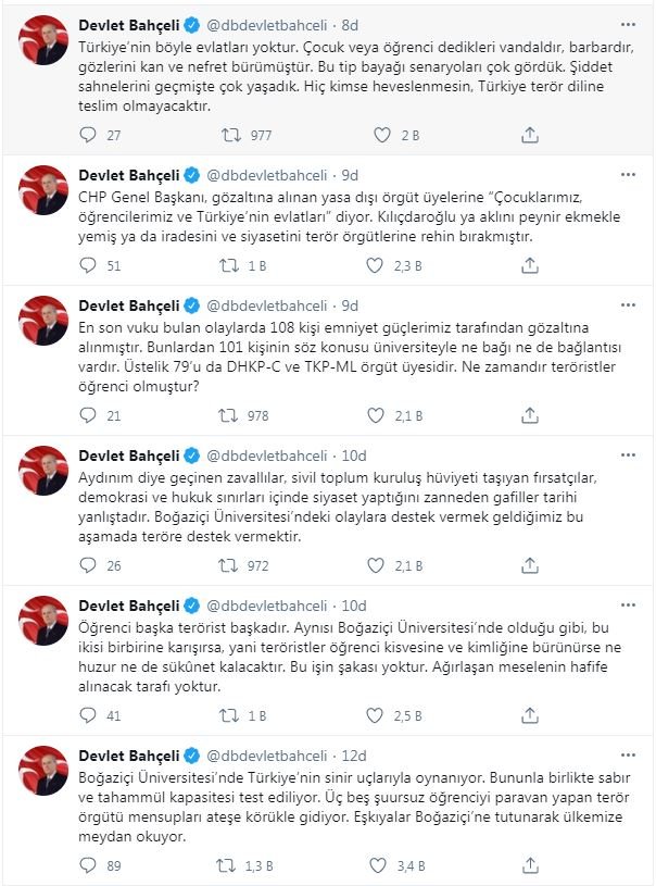 Bahçeli: Boğaziçi Üniversitesinde Türkiye'nin sinir uçlarıyla oynanıyor