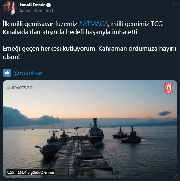 Milli gemi savar füze 'Atmaca' hedefi imha etti