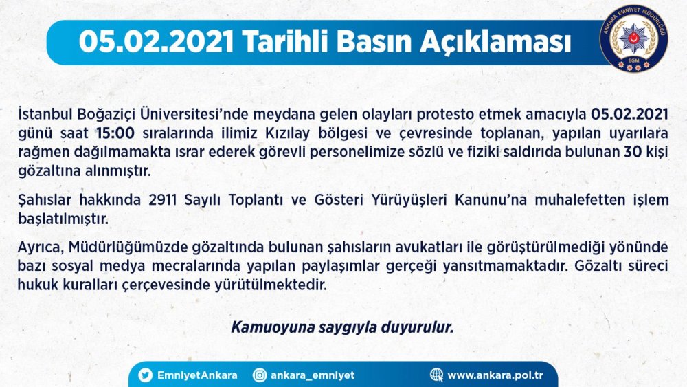 Ankara'da, Boğaziçi eyleminde 30 gözaltı