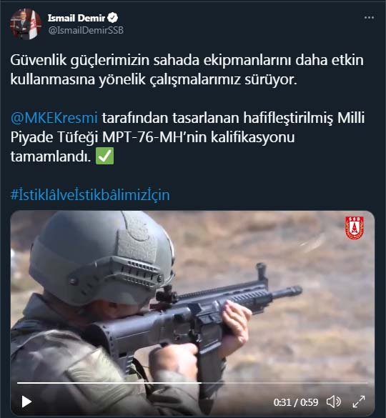 Milli Piyade Tüfeği MPT-76-MH'nin kalifikasyonu tamamlandı