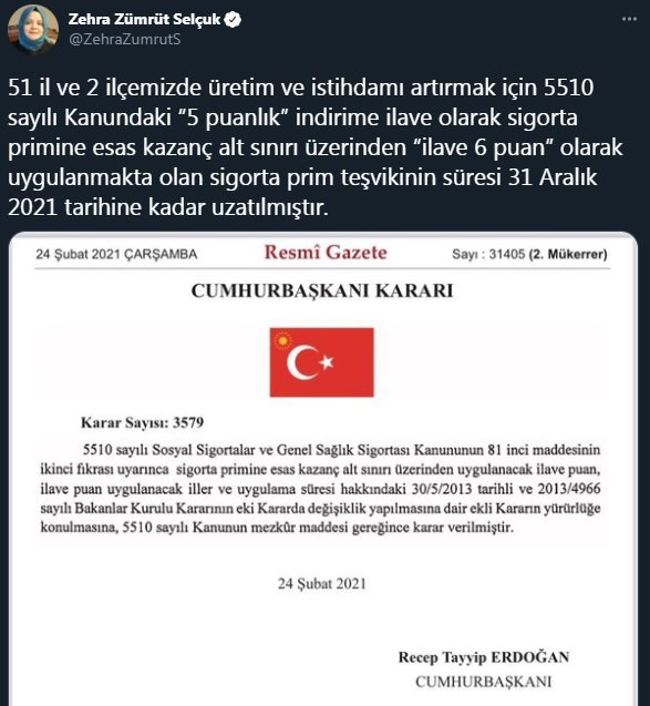 51 il ve 2 ilçede, sigorta prim teşvik süresi yıl sonuna kadar uzatıldı