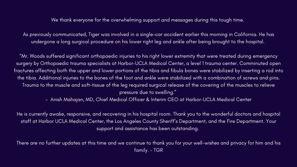 Kaza geçiren ABD'li golfçü Tiger Woods’un sağlık durumuna ilişkin ilk açıklama