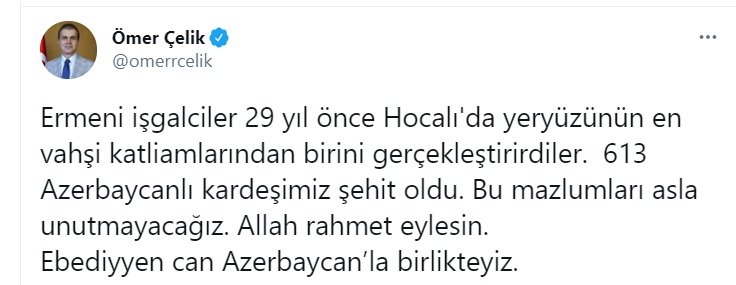 AK Parti'li Çelik'ten 'Hocalı' paylaşımı
