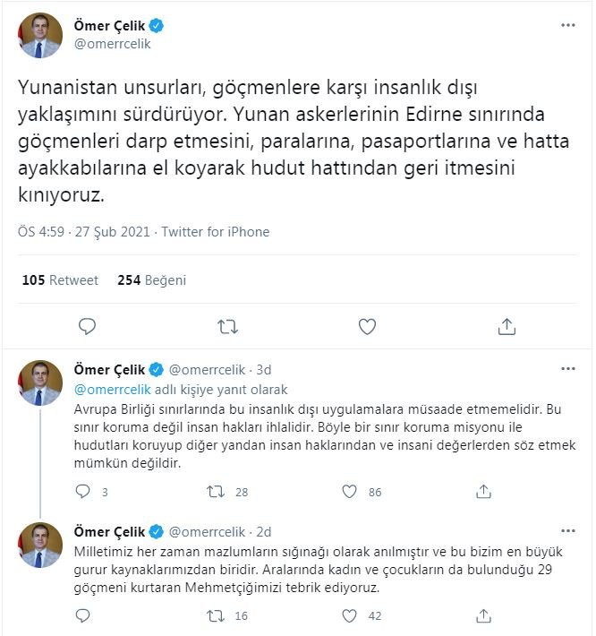 AK Parti'li Çelik'ten, Yunanistan'ın göçmen tutumuna kınama