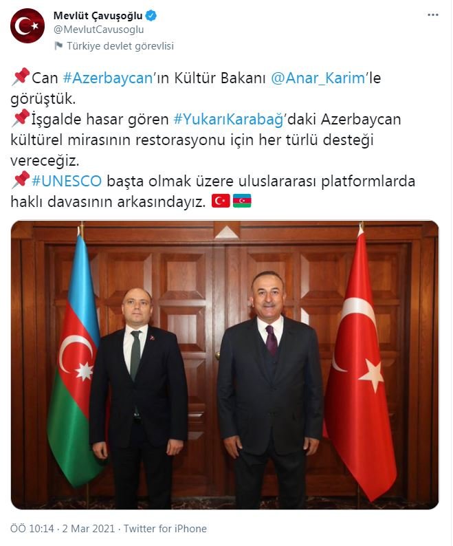 Bakan Çavuşoğlu, Azerbaycan Kültür Bakanı Karimov ile görüştü