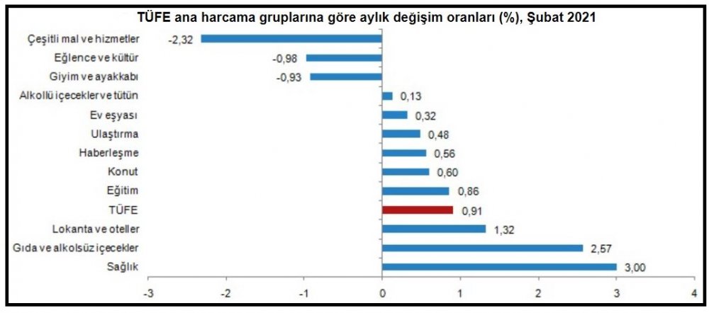 TÜİK-Tüketici fiyatları Şubat'ta aylık yüzde 0.91, yıllık yüzde 15.61 arttı