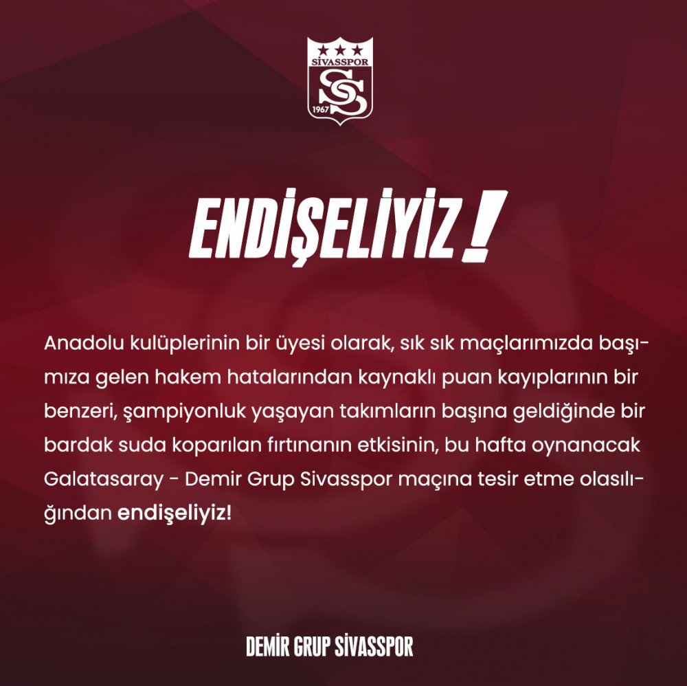 Sivasspor'dan 'endişeliyiz' paylaşımı