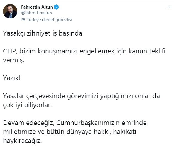 CHP'yi böyle eleştirdi! İletişim Başkanı Altun: Yasakçı zihniyet iş başında