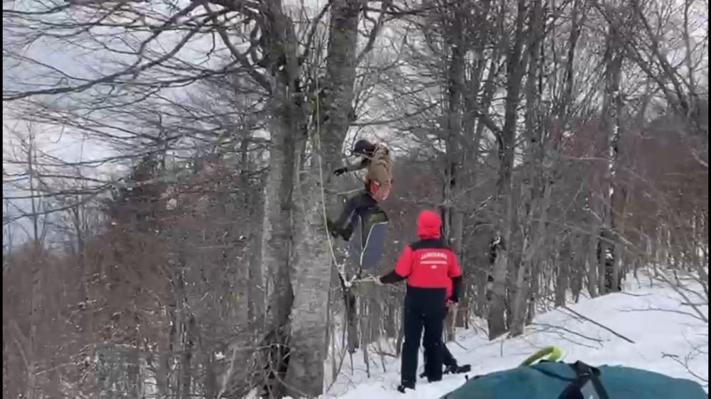 Yamaç paraşütü yaparken ağaçta asılı kaldı; o anlar kamerada