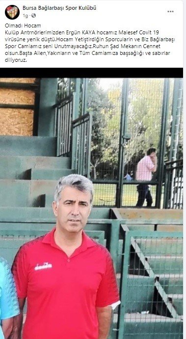 Bursa'da kulüp antrenörü, Kovid-19 nedeniyle hayatını kaybetti