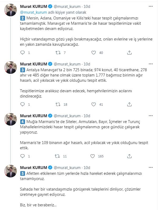 Bakan Kurum'dan yangın bölgelerinde hasar tespit açıklaması