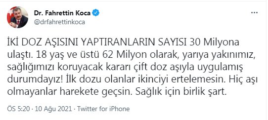 Bakan Koca'dan 2 doz aşı açıklaması