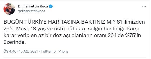 Bakan Fahrettin Koca: 26 ilimiz mavi