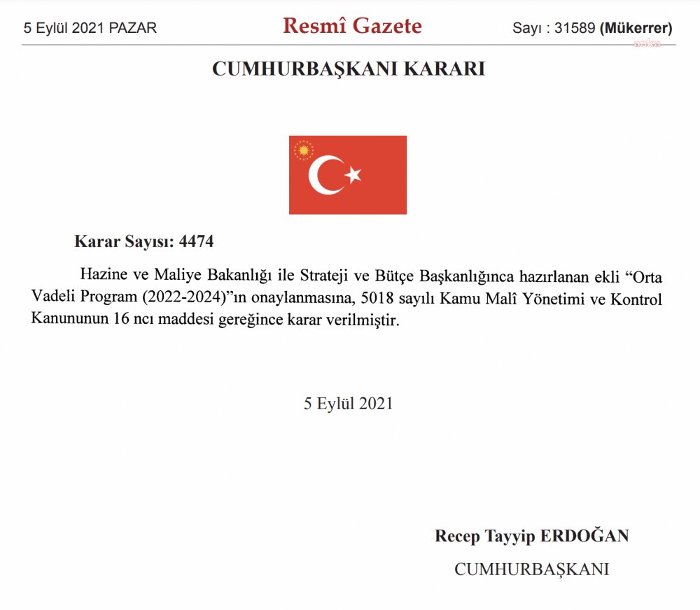 2022 – 2024 ORTA VADELİ PROGRAM YAYIMLANDI: CUMHURBAŞKANLIĞI’NA 3.8 MİLYAR, DİYANET İŞLERİ’NE 16 MİLYAR ÖDENEK...