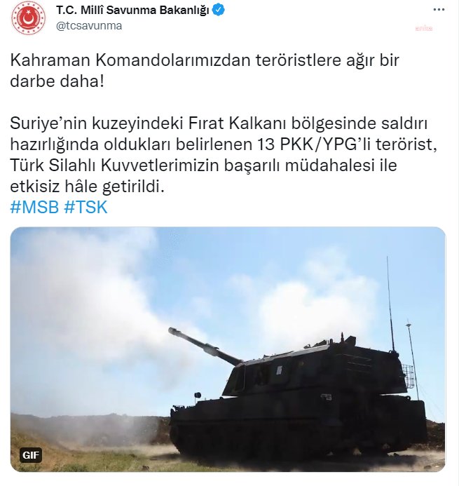 MSB: SURİYE'NİN KUZEYİN 13 TERÖRİST ETKİSİZ HÂLE GETİRİLDİ