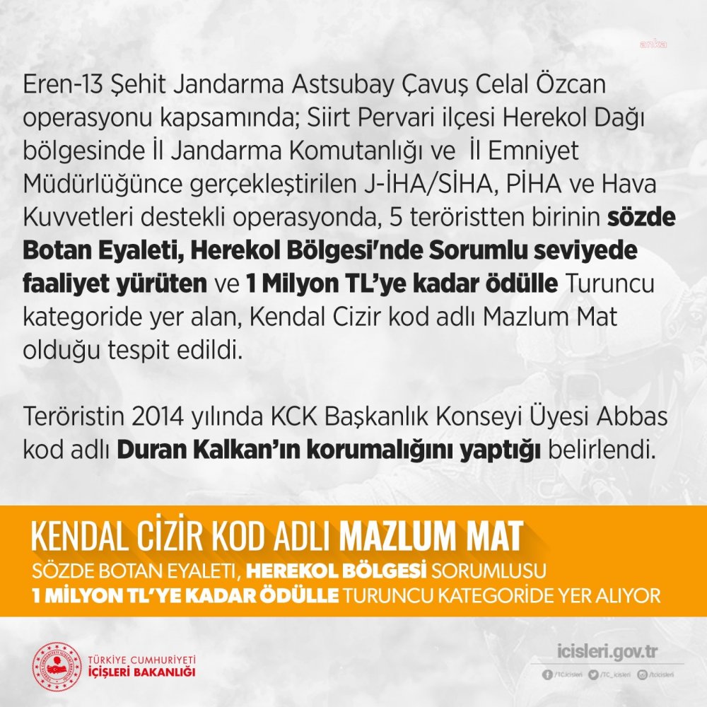 İçişleri Bakanlığı: Etkisiz hale getirilen teröristlerden biri turuncu diğeri gri listede