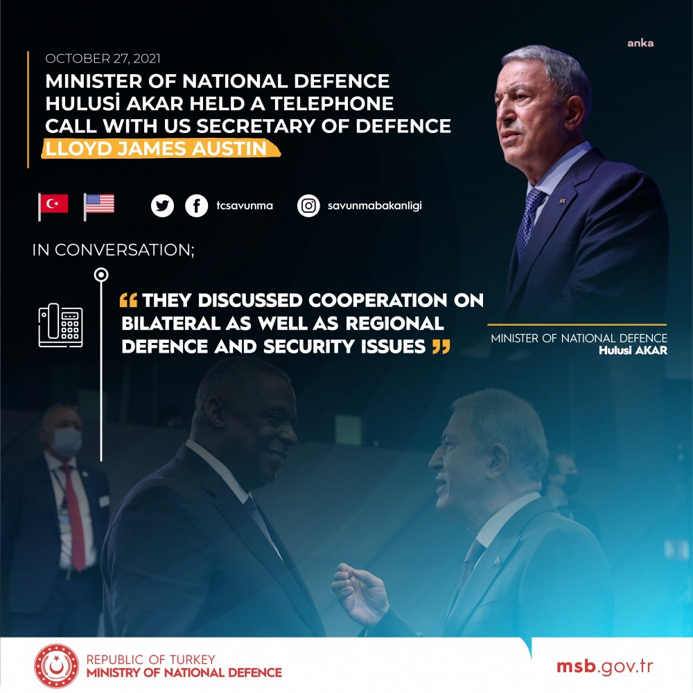 Erdoğan ve  Biden’ın  görüşmesi öncesi, Hulusi Akar, ABD SAVUNMA BAKANI LLOYD AUSTİN İLE GÖRÜŞTÜ