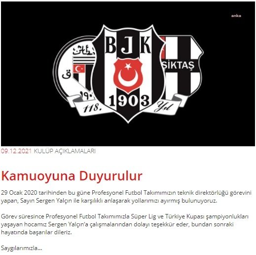 Sergen Yalçın istifa etmişti: Beşiktaş'tan resmi açıklama geldi