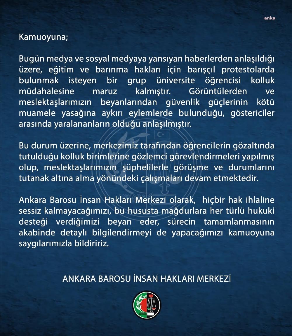 Ankara Barosu öğrencilerin gözaltında tutulduğu kolluk birimlerine gözlemci gönderdi