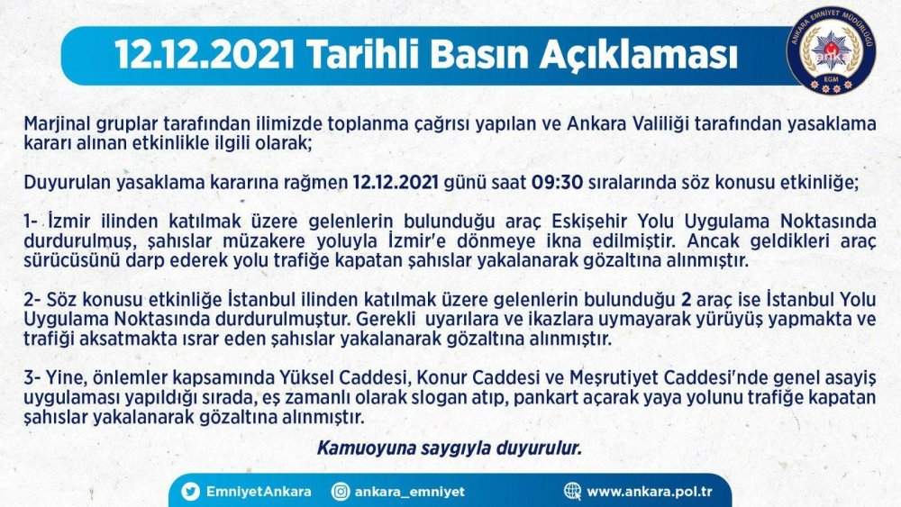 Ankara Emniyeti'nden gözaltına alınan öğrencilerle ilgili açıklama