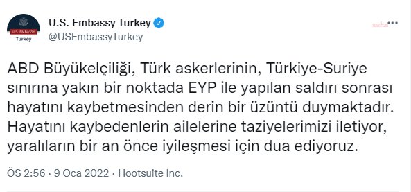 ABD Büyükelçiliği'nden taziye mesajı