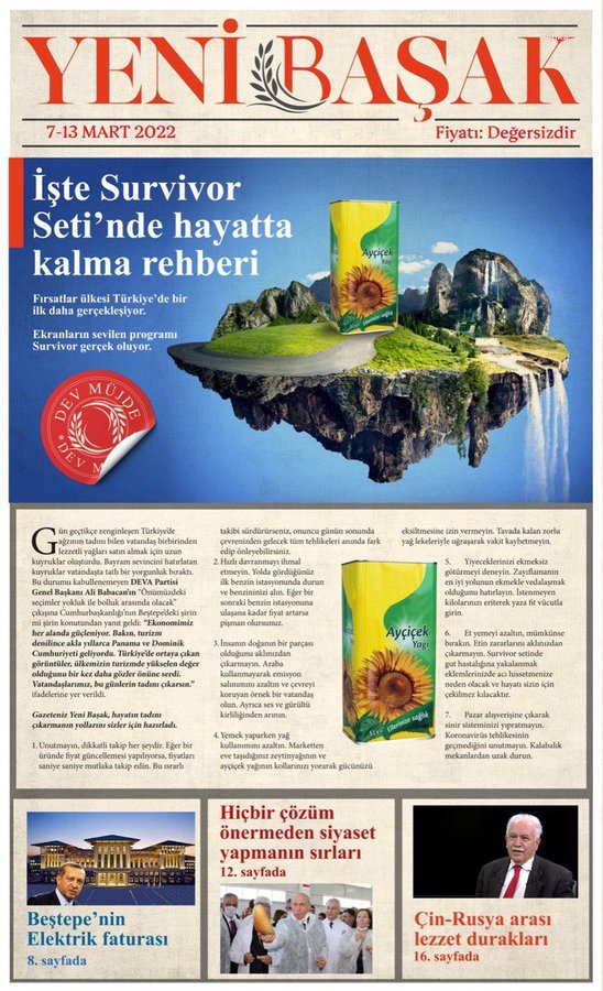 DEVA PARTİSİ, "YENİ BAŞAK’TAN HAYATTA KALMA REHBERİ" YAYINLADI