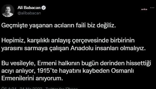 BABACAN: 1915’TE HAYATINI KAYBEDEN OSMANLI ERMENİLERİNİ ANIYORUM